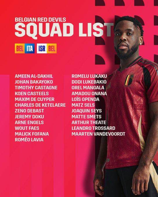 yl23455 永利-比利时公布11月大名单:卢卡库回归,特罗萨尔在列